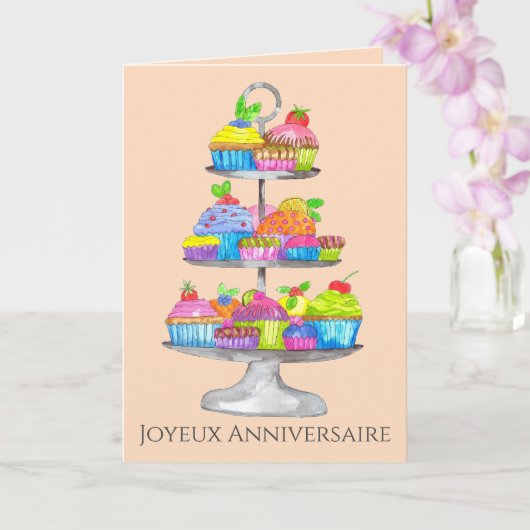 Cartes de cupcakes aquarelle pour anniversaire fra (Orchidée)