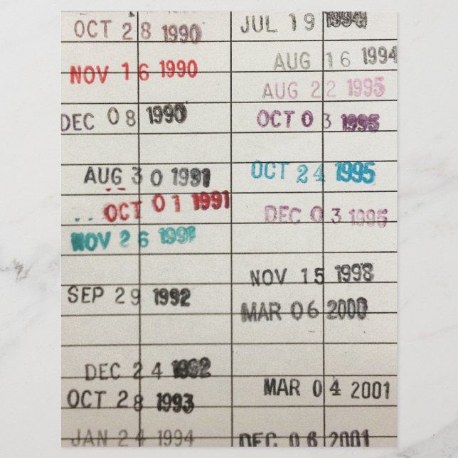 Cartes de date d'échéance de la bibliothèque vinta (Devant)