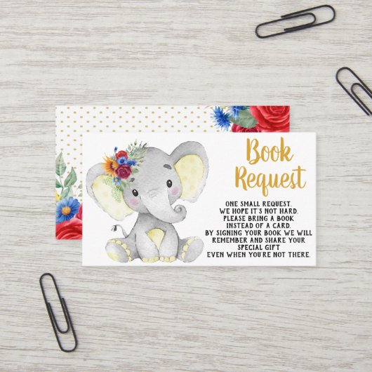 Cartes de demande de livre Rose Tournesol Éléphant (Devant/Arrière en situation)