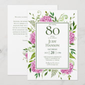 Cartes de demande d'hydrangeas roses pour 80e anni (Devant / Derrière)