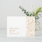 Cartes de Demoiselle d'Honneur Fleurs Dorées (Debout devant)