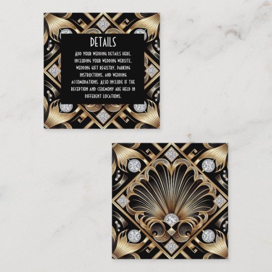 Cartes de détails de mariage Art Déco (Devant / Derrière)