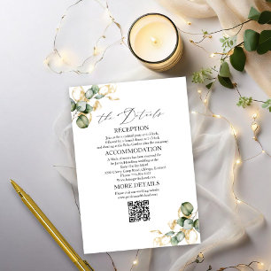 Cartes de détails de mariage avec verdure dorée