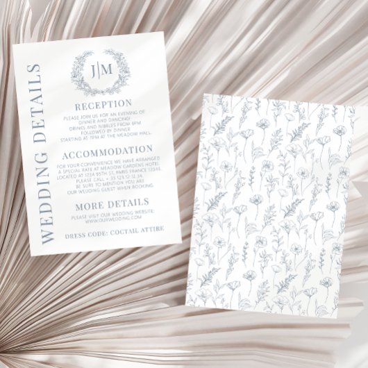 Cartes de détails de mariage blanc bleu-duvet