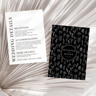 Cartes de détails de mariage blanc noir