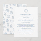 Cartes de détails de mariage bleues dessinées à la (Devant / Derrière)