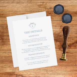 Cartes de détails de mariage bleues dessinées à la