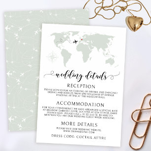 Cartes de détails de mariage de destination carte