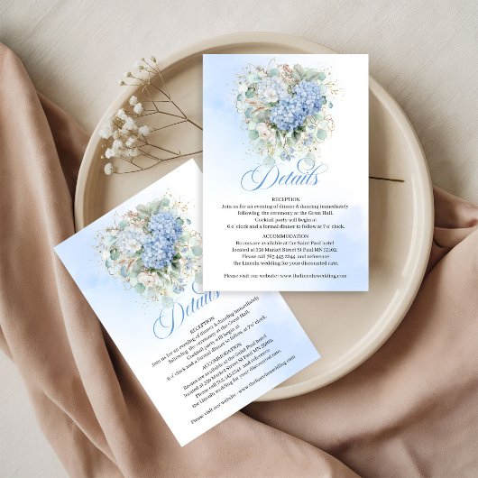 Cartes de détails de mariage en or avec hydrangeas