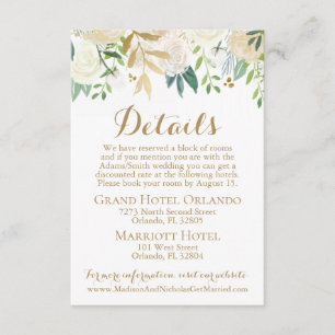 Cartes de détails de mariage Fleur Or et Blanc Ins