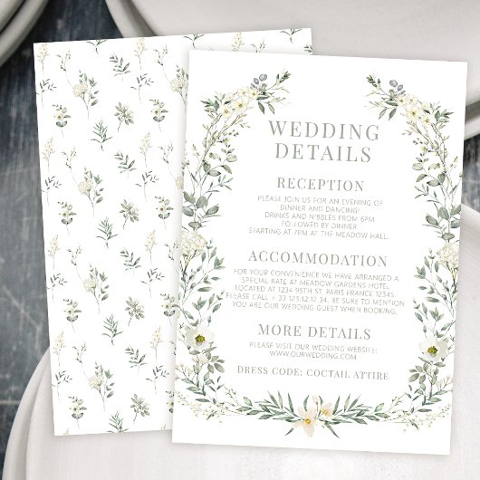 Cartes de détails de mariage floral à couronne d'E