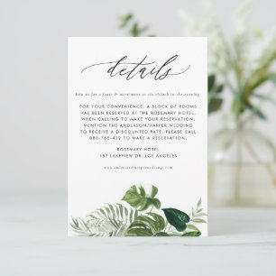 Cartes de détails de mariage tropical Monstera aqu