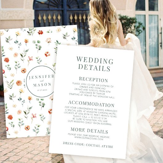 Cartes de détails mariage à fleurs orange chaud