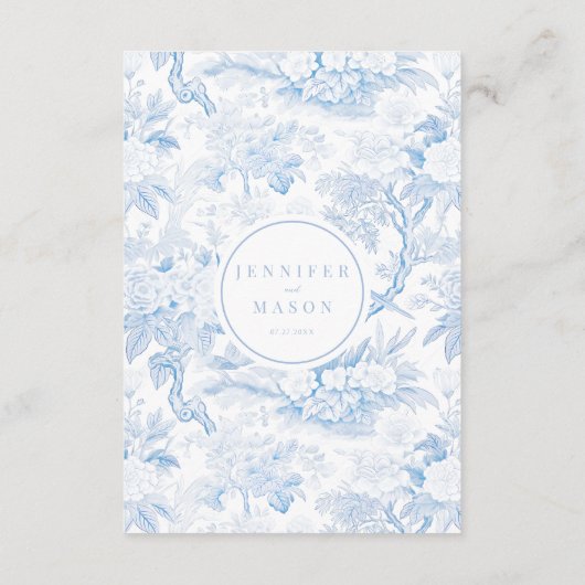 Cartes de détails mariage fleuri en porcelaine ble (Dos)