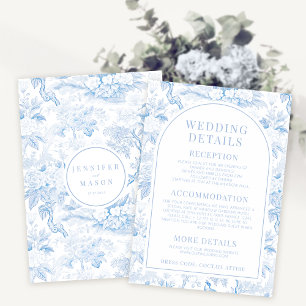 Cartes de détails mariage fleuri en porcelaine ble