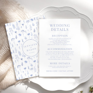 Cartes de détails mariage fleurs bleu clair