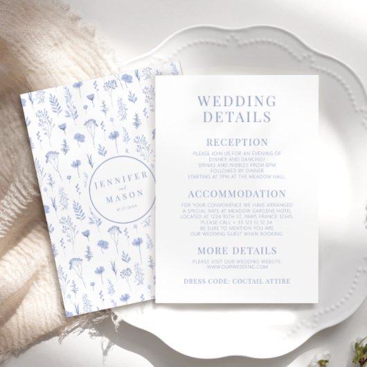 Cartes de détails mariage fleurs bleu clair