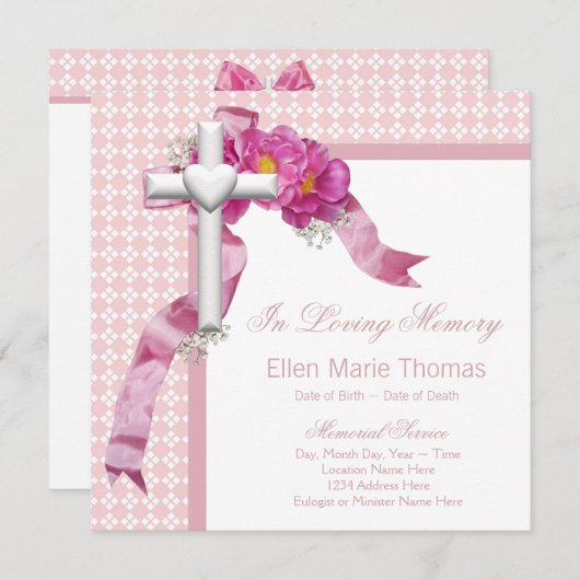 Cartes de deuil rose (Devant / Derrière)