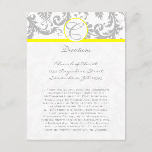Cartes de direction de Mariage jaune Gris Damas