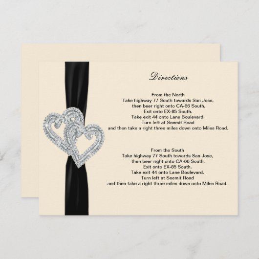 Cartes de direction de ruban noir diamant élégant (Devant / Derrière)