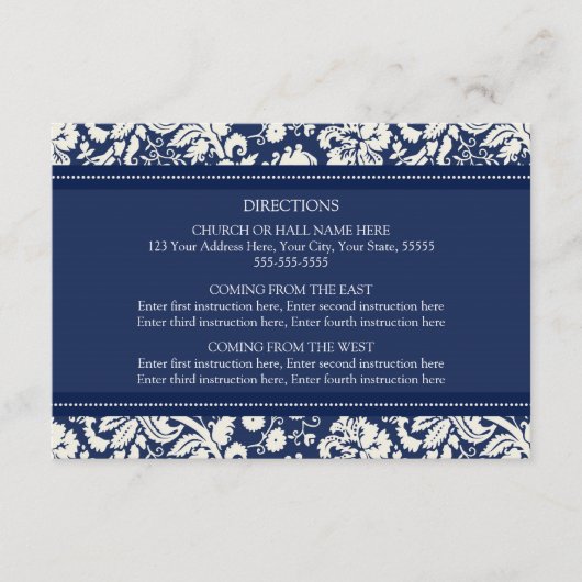 Cartes de direction mariage Bleu Damas (Devant)