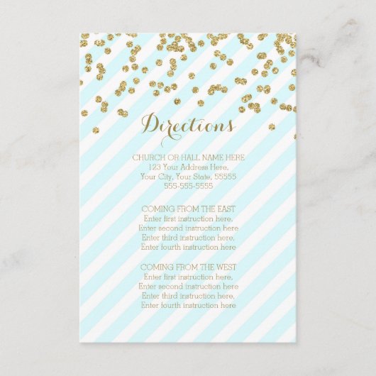 Cartes de direction Mariage Blue Gold Stripes (Devant)