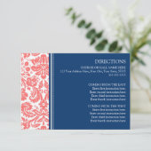 Cartes de direction mariage Coral Blue Damask (Debout devant)
