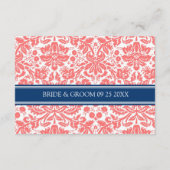 Cartes de direction mariage Coral Blue Damask (Dos)
