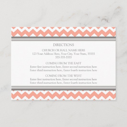 Cartes de direction mariage Coral Grey Chevron (Devant)