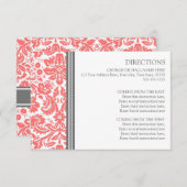 Cartes de direction mariage Coral Grey Damask (Devant / Derrière)