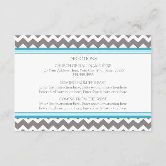 Cartes de direction mariage Gris Bleu Chevron (Devant)