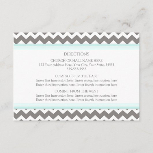 Cartes de direction mariage Gris Bleu Chevron (Devant)