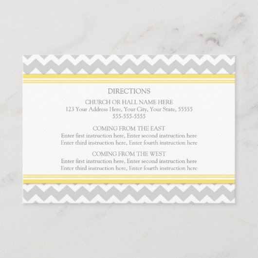 Cartes de direction mariage Gris Jaune Chevron (Devant)