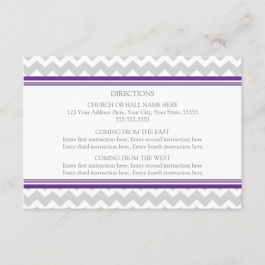 Cartes de direction mariage Gris pourpre Chevron (Devant)