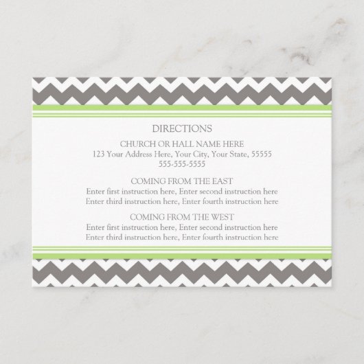 Cartes de Direction mariage Lime Grey Chevron (Devant)