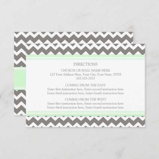 Cartes de direction mariage Mint Grey Chevron (Devant / Derrière)