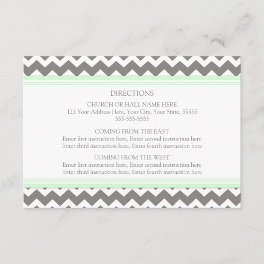 Cartes de direction mariage Mint Grey Chevron (Devant)