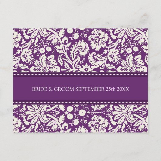 Cartes de direction mariage Plum Damask (Dos)