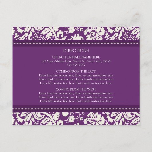 Cartes de direction mariage Plum Damask (Devant)