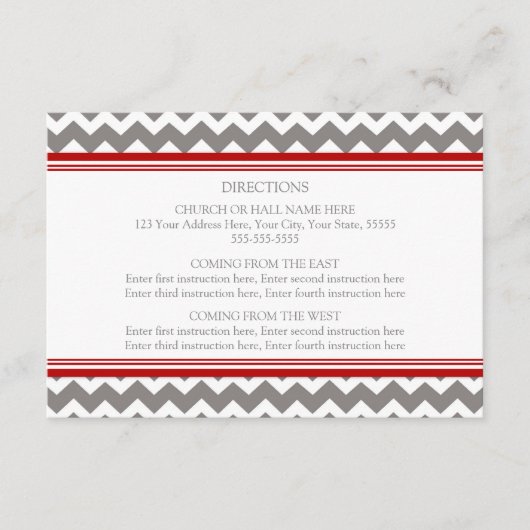 Cartes de direction mariage Red Grey Chevron (Devant)