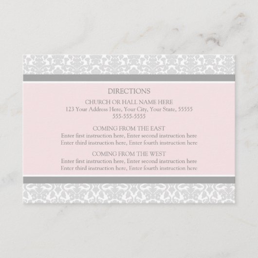 Cartes de direction mariage rose gris Damas (Devant)