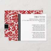 Cartes de direction mariage Rouge Noir Damas (Devant / Derrière)
