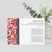 Cartes de direction mariage Rouge Noir Damas (Debout devant)