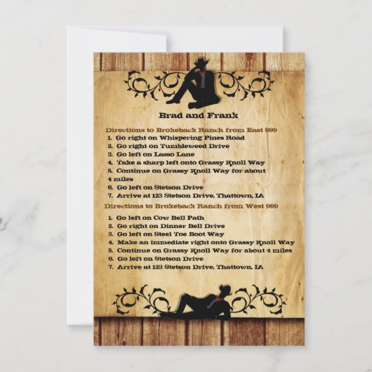 Cartes de direction pour mariage gay cowboy (Devant)