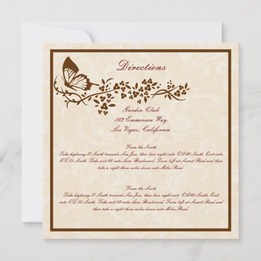 Cartes de direction pour mariage papillon élégant (Devant)