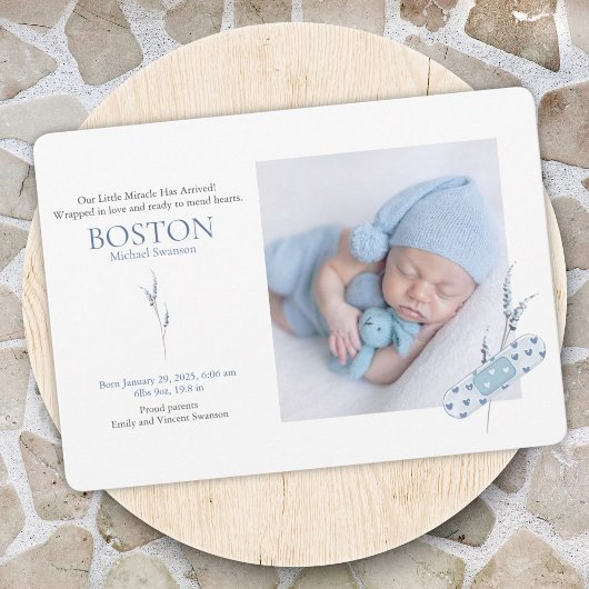 Cartes de Faire-part Bébé Bleu Coeurs