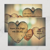 Cartes de Faire-Part Bois Rustique Coeurs (Devant / Derrière)