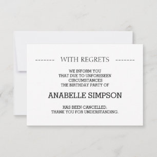 Cartes de Faire-part d'annulation de fête d'annive