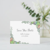 Cartes de faire-part de date de vert succulentes (Debout devant)