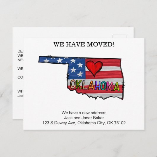 Cartes de Faire-part de déplacement de l'État d'Ok (Devant / Derrière)